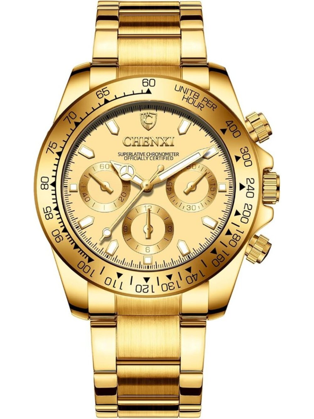 Men's All Gold Analog Quartz Stainless Steel Crystals Classic Style Wrist Watch